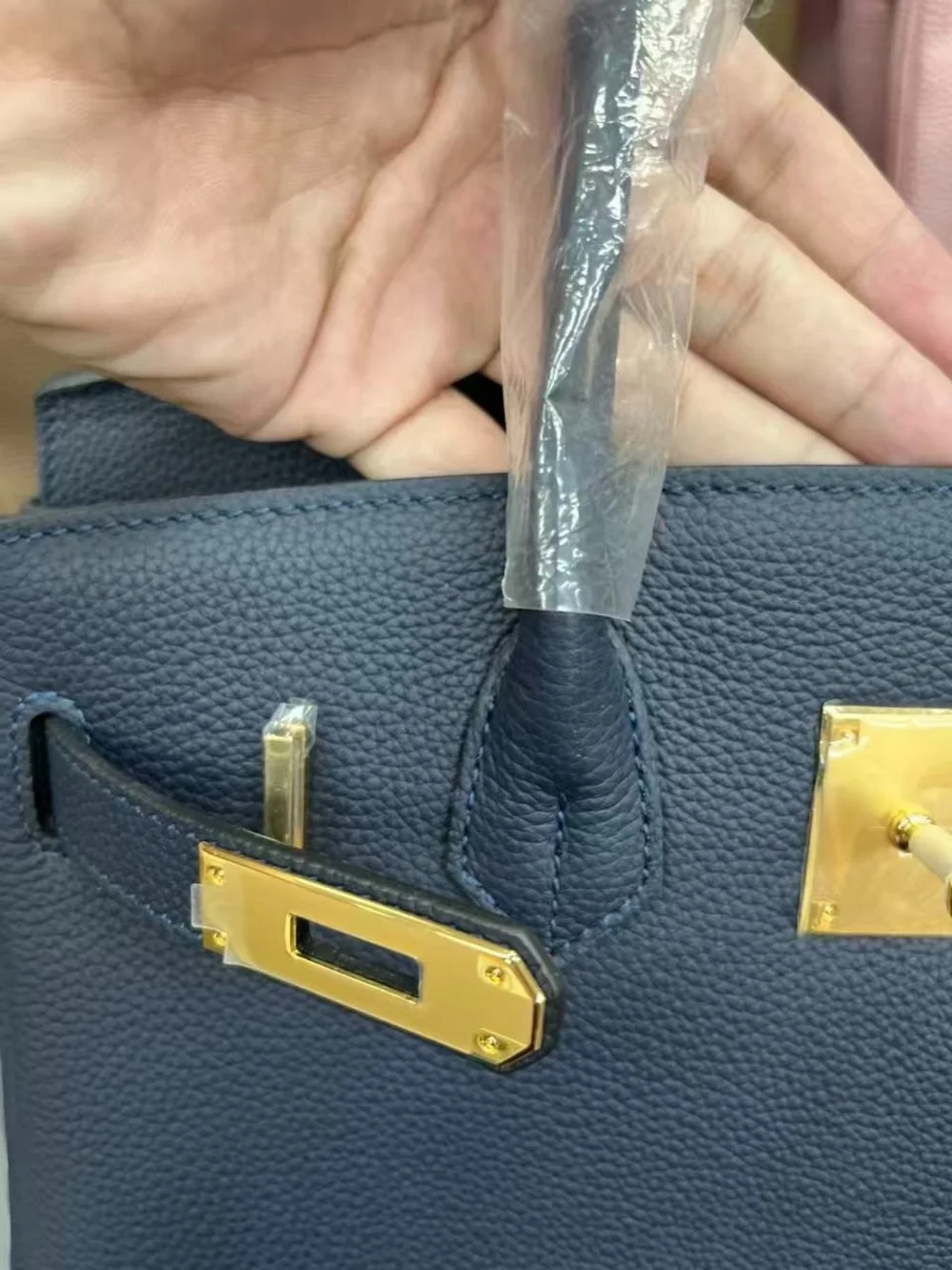 Classic Navy Leather Satchel Handbag H BIRKIN GHW TOGO BLEU NUIT 35 CM